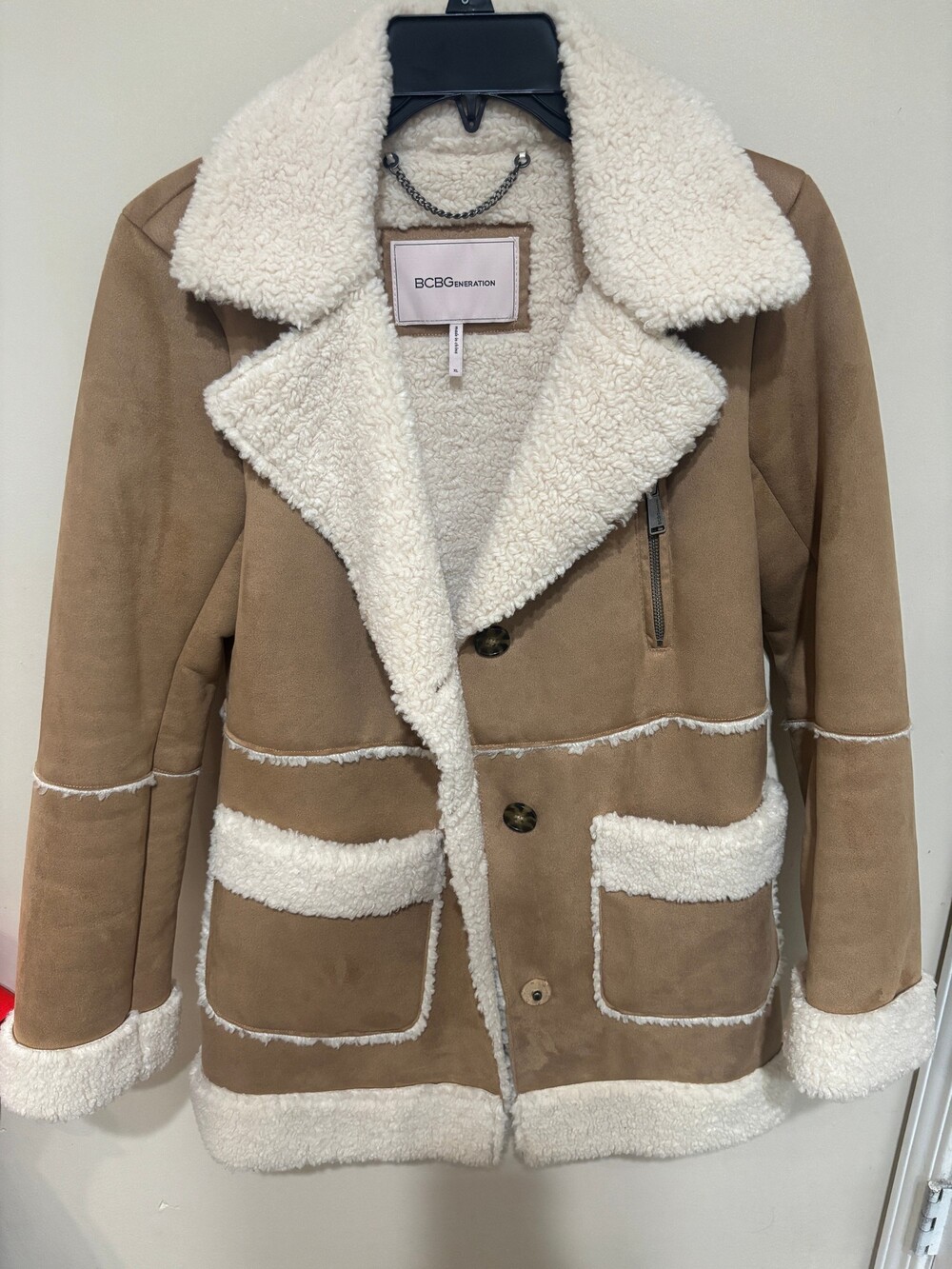 BCBGeneration XL Faux Shearling Coat Tan Polyester Jacket